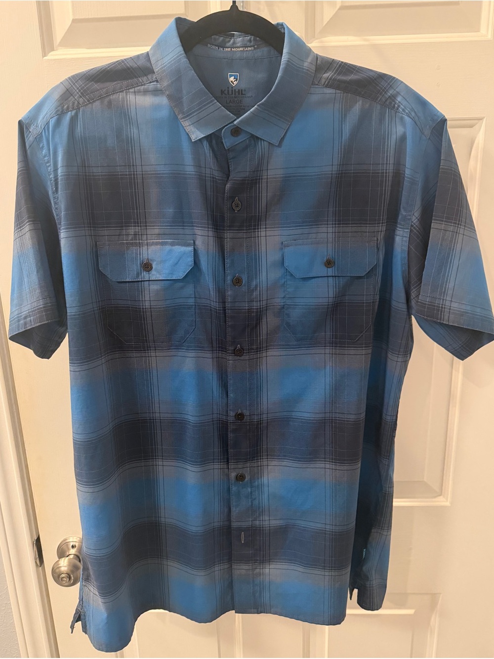 Kuhl Men’s Blue Plaid Short-Sleeve Button-Down Shirt